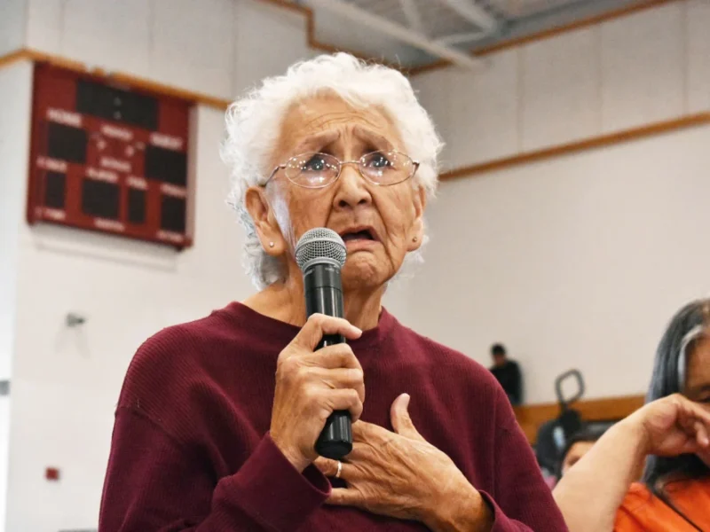 Rosalie Whirlwind Soldier talks Saturday about the abuse she suffered at a Native American boarding school on the Rosebud Sioux Reservation in Mission, S.D. (Matthew Brown/AP)