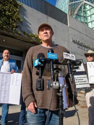 Dan McNevin speaks during a press conference held by the Survivors Network of those Abused by Priests outside the Cathedral of Christ the Light in Oakland late last year. (Karl Mondon/Bay Area News Group)