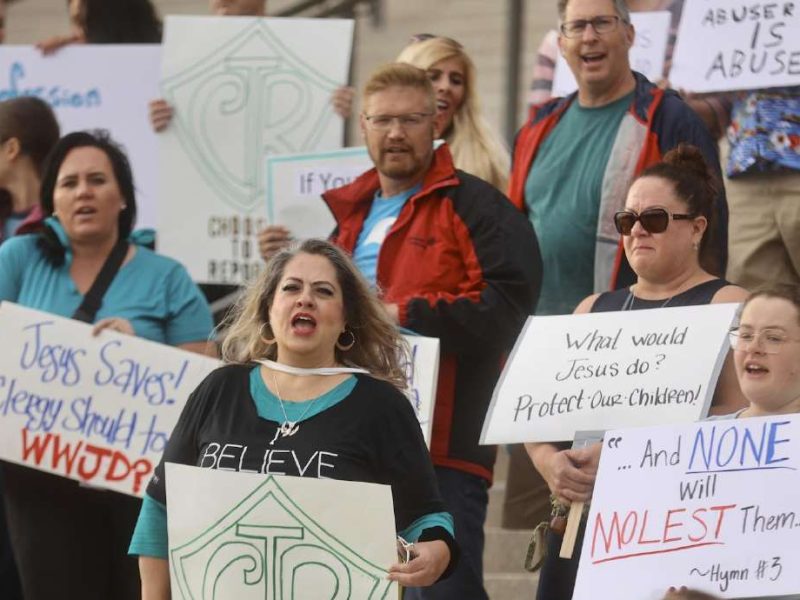 Protestors gather at the state Capitol in Salt Lake City to encourage Utah to eliminate a clergy abuse reporting exemption in state law (Kristin Murphy/Deseret News)
