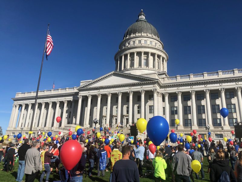 Protest on the capitol steps in Salt Lake City