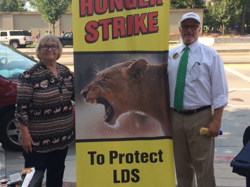Sam Young and his mother at hunger strike in Salt Lake City